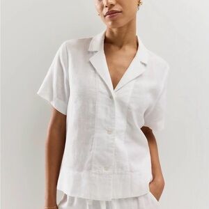 Quince Women’s 100% European Linen Short Sleeve Shirt White Large